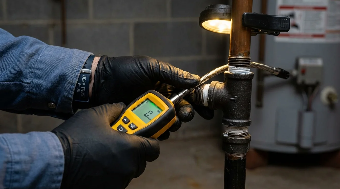 Gas leak detection with electronic sniffer by Johns Plumbing LLC in Earth