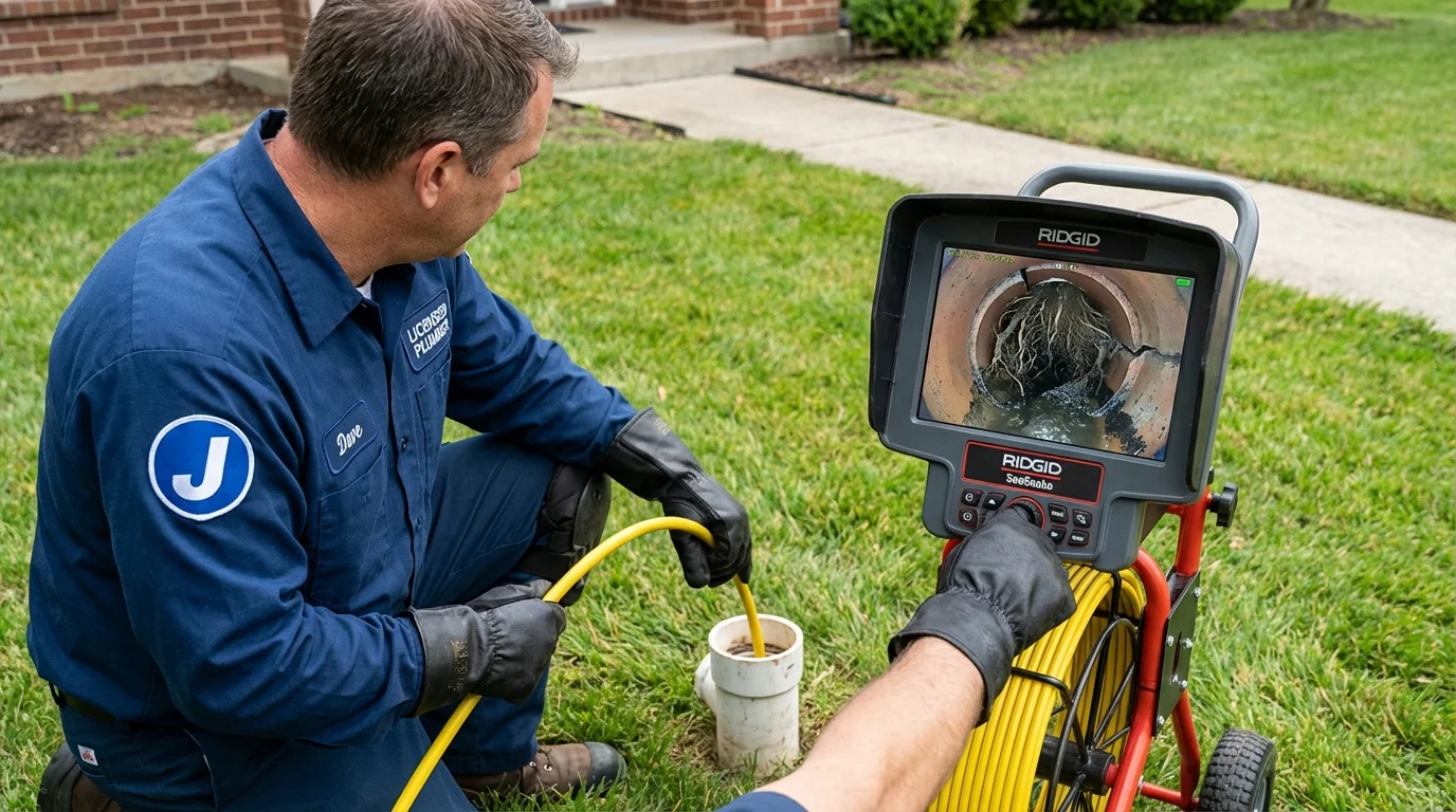 Sewer camera inspection being performed by Johns Plumbing LLC in Earth