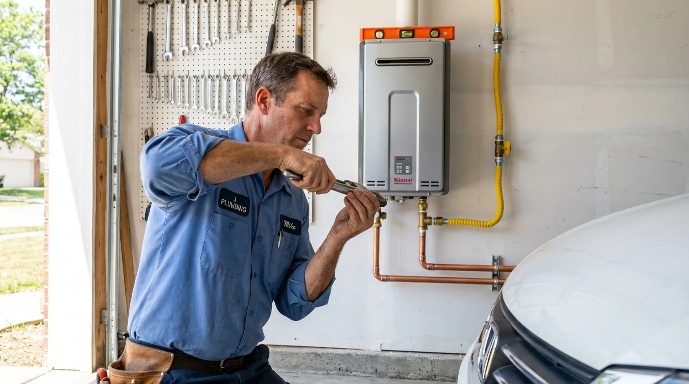 Tankless water heater installation by a Johns Plumbing LLC plumber in Earth
